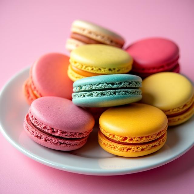 A colourful and vibrant assortment of French macarons in various enticing flavours.
